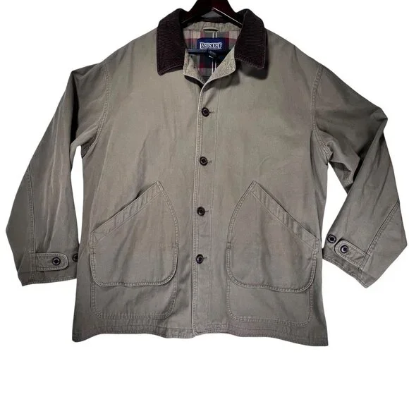 Lands End Mens Canvas XL Barn Coat Corduroy Collar Button Front Brown Tan Lined - Picture 2 of 16